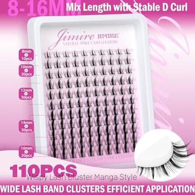 Fairy Lash Clusters Natural Look Manga Eyelash Clusters Wispy D-Curly Cluster Eyelash Extensions 110 Pcs 8-16MM Wispy Individual Lashes Wet-Look Lash Extension with Invisible Lash Band - Image 2