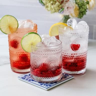 Kate Aspen Hobnail Beaded Floral Clear Drinking Glasses Set of 6, (10 oz) Vintage Glassware Set Cocktail Glass Set, Juice Glass, Water Cups | Great Hostess Gift & Gift for New Home Owners - Image 4