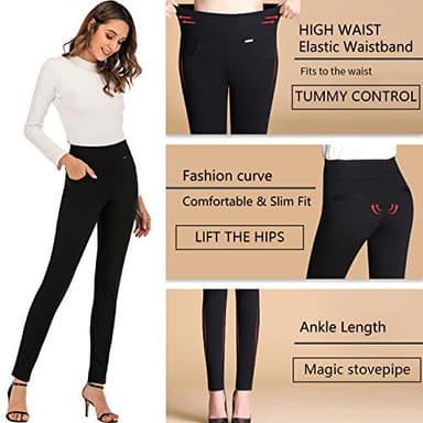neezeelee Dress Pants for Women Comfort Stretch Slim Fit Leg Skinny High Waist Pull on Pants with Pockets for Work (Black, 10 (X-Large)) - Image 5