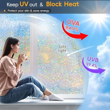 Dwersty Rainbow Window Privacy Film with Cutting Reference Line, 3D Decals Stained Glass Clings, Static Cling Sticker, Suncatcher Windows Cover Tint for Home, 17.5 Inch x 78.74 Inch - Image 3