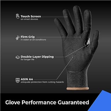toolant A4 Cut Resistant Work Gloves with Grip, Ultra Thin Safety Glove for Fishing, WoodCarving, Gardening, 1 Pair, X-Large - Image 5