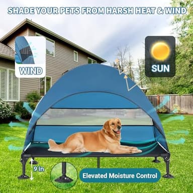 Elevated Dog Bed with Canopy, Raised Outdoor Dog Cot with Stable Anti-Slip Feet, Pet Bed with Removable Canopy Shade Tent, Dog Bed for Indoor Outdoor (Blue, 50.0" L x 32.0" W x 42.5" Th) - Image 6