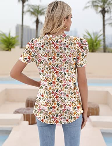 Ivicoer Puff Sleeve Shirt Floral Tops Casual Ladies Blouses Dressy Bohemian Blouses for Women 2025 Teacher Outifts XXL - Image 5