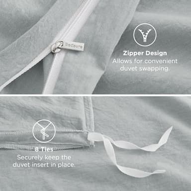 Bedsure 100% Washed Cotton Duvet Cover Queen Size - Pastel Blue Minimalist Cotton Duvet Cover Linen Like for All Seasons - GentleSoft™ Plain Simple Bedding (Pastel Blue, Queen, 90"x90") - Image 7