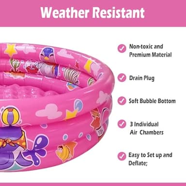 Big Summer 3 Rings Kiddie Pool, 48”X12”, Kids Swimming Pool, Inflatable Baby Ball Pit Pool, Small Infant Pool (Pink) - Image 5