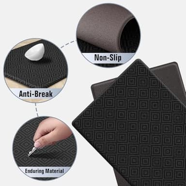 Mattitude Kitchen Mat 2PCS Kitchen Rugs Cushioned Anti-Fatigue Rug Waterproof Standing Desk Mat Kitchen Mats for Floor Kitchen Rug Set for Kitchen, Sink, Office 17.3"×30"+17.3"×47" Black - Image 4