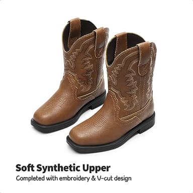 DREAM PAIRS Little Boys Girls Kids Cowboy Boots Western Square Toe Riding Mid Calf Boots Sdbo2307K Brown Size 11 Little Kid - Image 2