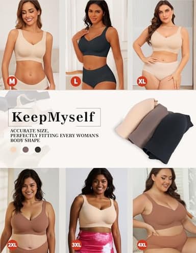 KeepMyself Women's Wireless Push Up Bra for Older Women, Full Coverage Seamless Supportive Back Smoothing T-Shirt Bra, Plus Nude - Image 6