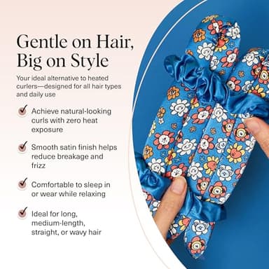 BT21 x Kitsch Satin Heatless Hair Curler Set - Heatless Curls Overnight, Hair Rollers for Soft Curls & Frizz-Free Styling, No Heat Curlers To Sleep in, Curling Rod Headband for Overnight Curl - BT21 - Image 3