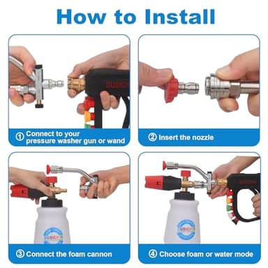 DUSICHIN Pressure Washer Short Gun Foam Cannon 1/4" Quick Connector,Car Wash Foam Gun Kit Dual Connector Accessory,Double Tip Attachment For Soap Cannon with 5 Nozzle Tips DUS2501 - Image 8