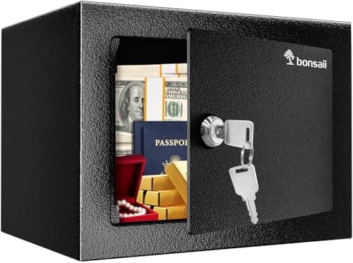 Bonsaii Safe Box with Key Lock, Steel Security Lock Box, 0.23 Cubic Feet, 9.06" W x 6.69" D x 6.69" H, Small Hidden Safe for Cash Jewelry - Image 1
