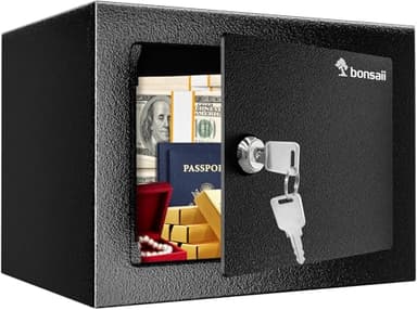 Bonsaii Safe Box with Key Lock, Steel Security Lock Box, 0.23 Cubic Feet, 9.06" W x 6.69" D x 6.69" H, Small Hidden Safe for Cash Jewelry - Image 1