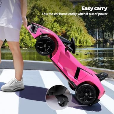 ELEMARA Licensed Lamborghini Ride On Car with Scissor Door,Electric car for Kids with Remote Control,12V Kids Car with Bluetooth,LED Light,MP3 Player and Wide Seat(Pink) - Image 6