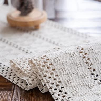 Alynsehom Macrame Table Runner Cream Beige Boho Table Runners with Tassels Hand Woven Cotton Table Runner Rustic Farmhouse Table Runners for Bohemian Kitchen Dining Table(12x48in) - Image 5
