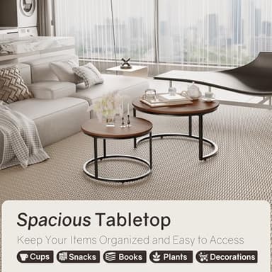 Otterease Nesting Tables Set of 2, 31.5" Round Coffee Table, Small Nesting Coffee Table with Adjustable Non-Slip Fee, Wood Grain Top Nesting Tables for Living Room, Bedroom (Wood Grain Brown) - Image 4