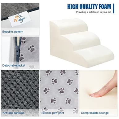 Dog Stairs for Small Dogs - High Density Foam Dog Ramp, Extra Wide Pet Steps with Non-Slip Bottom for High Beds, Couche and Sofa, Best for Dogs Injured, Older Doggy Cats (Grey, 3 Steps) - Image 3
