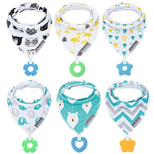 vuminbox Baby Bandana Drool Bibs 6-Pack and Teething Toys 6-Pack Made with 100% Organic Cotton, Absorbent and Soft Unisex (6-Pack Unisex) - Image 1