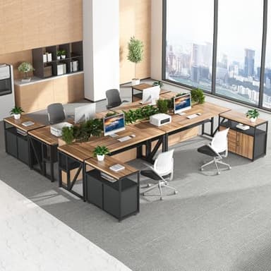 Tribesigns 63" L Shaped Desk with Drawer Cabinet, Executive Computer Desk and lateral File Cabinet, 2 Piece Home Office Furniture with Drawers for Hanging File, Doors with Locks (Brown, 63 inches) - Image 7