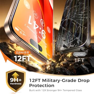 NeverBreak 9H+ Hardness for iPhone 16 Pro Max Screen Protector 12FT Military Grade Protection (Scratch, Shatter, Drop Resistance) 16 ProMax Tempered Glass Full Edge Coverage Case Friendly 6.9" 2 Pack - Image 2