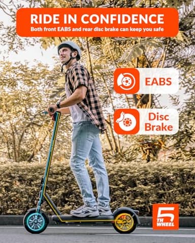 5TH WHEEL V40 PRO Electric Scooters, 48V 800W Peak Motor & 20 MPH, 24.9 Miles Range, 10" Solid Tires, Front-N-Rear Suspension and Ambient Light, Folding Sport Scooters with Dual Brake System and APP - Image 7