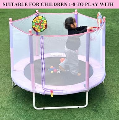 LANGXUN 60" Trampoline for Kids, 5ft Toddler Mini 3-in-1 Trampoline Indoor Outdoor with Basketball Hoop, Dart Board, Christmas Hoilday Toys Birthday Gifts for Girls Boys Age 1-8 - Image 7