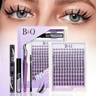 B&Q Fairy Lash Clusters Kit Natural Lashes Clusters Wispy Invisible Band Manga Lashes Individual Lashes Bond and Seal Eyelash Extension Kit Easy Removal (Fairy Kit-8-18MIX) - Image 1