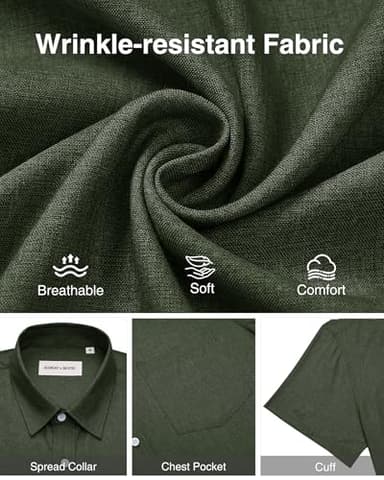 Alimens & Gentle Mens Linen Shirts Short Sleeve Button Down Shirts Wrinkle Free Casual Vacation Beach Summer Tops,Olive Green,L - Image 5
