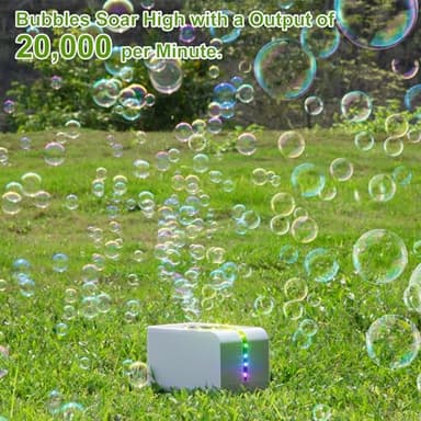 Bubble Machine - Durable Automatic Bubble Blower with LED Lights, Waterproof Motor Over 20,000 Bubbles/Minute, Perfect for Kids' Parties Indoor & Outdoor Fun - Plugin or Battery Powered - Sleek Silver - Image 4