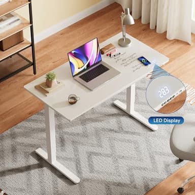 DEVAISE Standing Desk with Drawers, Whole-Piece Glass Adjustable Height Desk, 48 Inch Electric Stand Up Desk, Quick Install, White - Image 3
