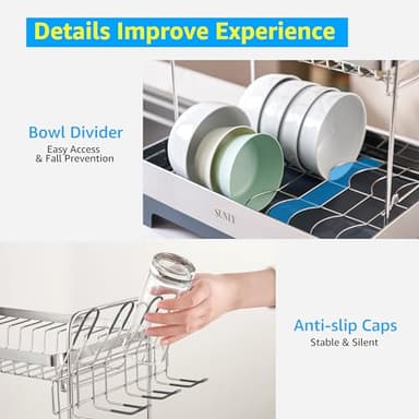 SUNLY Large Dish Drying Rack, Multipurpose 2 Tier Dish Racks for Kitchen Counter, 304 Stainless, Extra Large Drain Board - Image 7