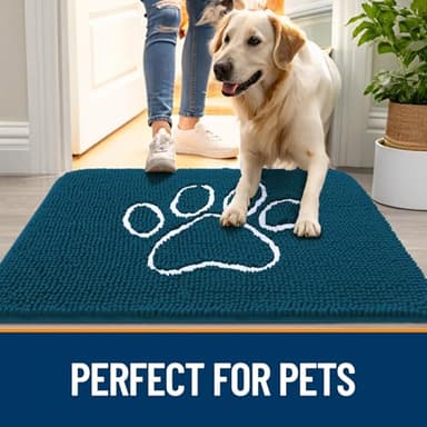 OLANLY Door Mat for Muddy Dog Paws 40x32, Absorbent Chenille Mud Doormat with Paw Print Design, Non-Slip Washable Doormat for Indoor Entryway, Quick-Dry Pet Bed Mats for Dirty Dogs, Atlantic Blue - Image 6