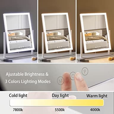 HIEEY Lighted Makeup Mirror, Hollywood Vanity Mirror with Lights, Three Color Lighting Modes, and 5X Magnification Mirror, Smart Touch Control, 360°Rotation (17.3in,White,Gift Box) - Image 2