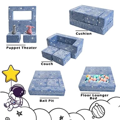 MeMoreCool Modular Kids Sofa, Glow in The Dark Space Kids Play Couch Sofa, Blue Fold-Out Foam Lounger Chair for Girls and Boys, Bedroom and Playroom - Image 4