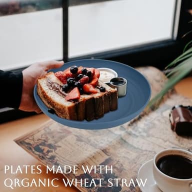 Homienly Dinner Plates Set - Alternative to Plastic, Wheat Straw - Set of 8, Lightweight, Microwave & Dishwasher Safe, Unbreakable Salad Plates (Blue, 10 inch) - Image 5