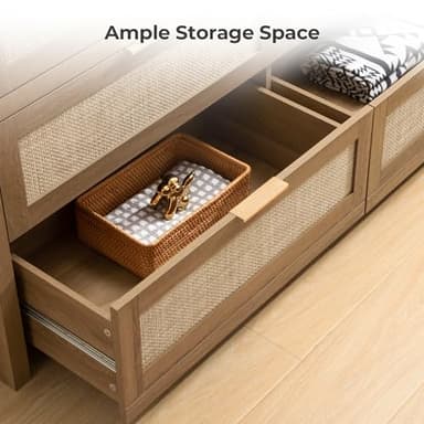 SICOTAS 7 Drawer Dresser for Bedroom, 57" Wide Rattan Dressers, Large Chest of Drawers for Bedroom, Dresser TV Stand, Boho Closet Organizer (Reclaimed Caramel Oak, 7 Drawers (1 pc)) - Image 6