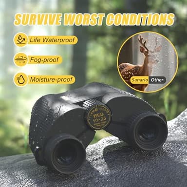 10x25 Compact Binoculars for Adults and Kids, Large Eyepiece Waterproof Binocular with Low Light Vision, High Powered Easy Focus Small Binoculars for Bird Watching, Outdoor Hunting, Travel, Concerts - Image 5
