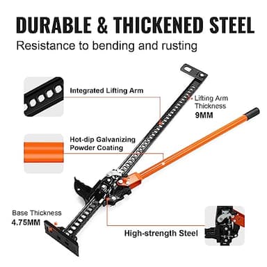 VEVOR Farm Jack 48 inch Utility High Lift Jack, 7000 lbs Capacity Ratcheting Off Road Jeep Jack, Heavy-Duty Farm Jack for Tractor, Truck, SUV, Bumper Lift, Orange - Image 4