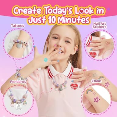 Kids Makeup & Jewelry Kit for Girls - Washable Real Cosmetics Set with Bracelet-Making for Children Toddler, Princess Dress-Up Toy, Ideal Winter Birthday Gift for 4-12 Year Olds (Pink) - Image 2