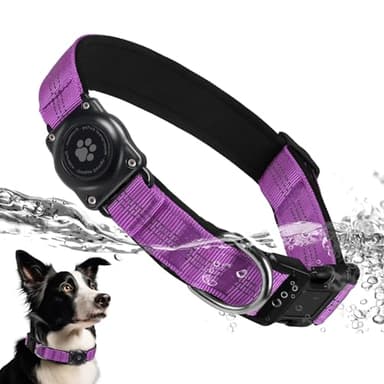 Upgraded AirTag Dog Collar, IP68 Waterproof Air Tag Dog Collar Holder, Reflective, Ultra-Durable, Comfortable Padded, Heavy Duty Dog Collars for Small Medium Large Dogs (M (12.6"-17.1"), Purple) - Image 1