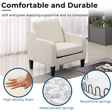 VINGLI Modern Accent Chairs Set of 2, Beige Living Room Chairs Comfy Armchair for Bedroom, Upholstered Sofa Chair Reading Chair for Small Spaces, Apartment, Waiting Room - Image 3