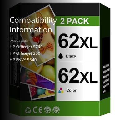 62XL Ink Cartridges Black and Color Compatible for HP Ink 62 XL 62XL Work for Envy 5540 5643 5542 5544 5545 5640 5642 5660 5665 7640 7645 8000 Officejet 5740 5741 5742 5743 5744 5745 Printer (2 Pack) - Image 3