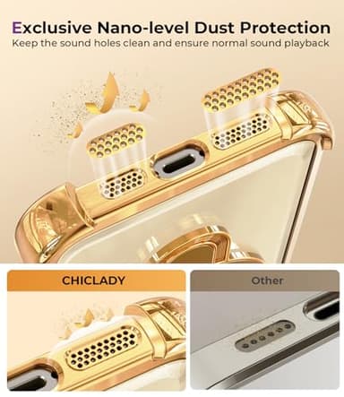 CHICLADY for iPhone 15 Pro Case with Integrated Lens Protection, [Foldable Stand & Ring Holder] [Compatible with Magsafe], Glossy Shockproof Bumper Stylish Women Case for iPhone 15 Pro, Gold - Image 8