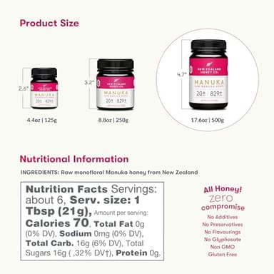 New Zealand Honey Co. Raw Manuka Honey UMF 20+ / MGO 829+ | UMF Certified | 17.6oz | Pure Raw Honey - Image 3