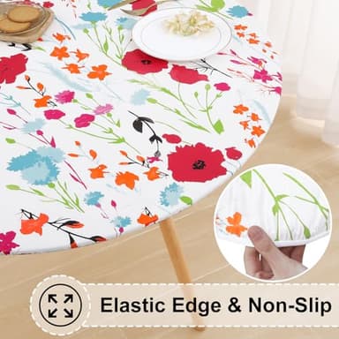 misaya Round Fitted Tablecloth with Elastic Edge, 100% Waterproof Oil Proof Plastic Table Cover, Vinyl Flannel Backed Tablecloth Fits 36"-44" Round Tables for Dinner, Outdoor, Picnic, Flowers - Image 2