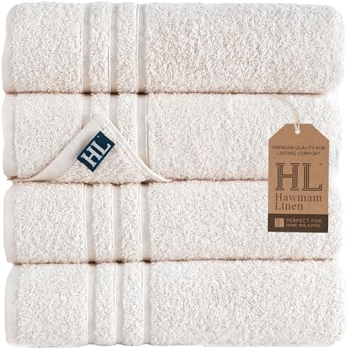 Hawmam Linen Sea Salt Cream Bath Towels 4 Pack Soft and Absorbent, Premium Quality Perfect for Daily Use 100% Cotton Towel 600 GSM - Image 1