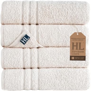 Hawmam Linen Sea Salt Cream Bath Towels 4 Pack Soft and Absorbent, Premium Quality Perfect for Daily Use 100% Cotton Towel 600 GSM - Image 1