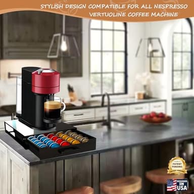 Coffee Pod Holder Drawer Organizer with Deluxe Black Tempered Glass Top, Compatible for Nespresso Vertuo Pods, Holds up to 75 Small or 50 Big Vertuo Pods Compact Design (Piano Black) - Image 3