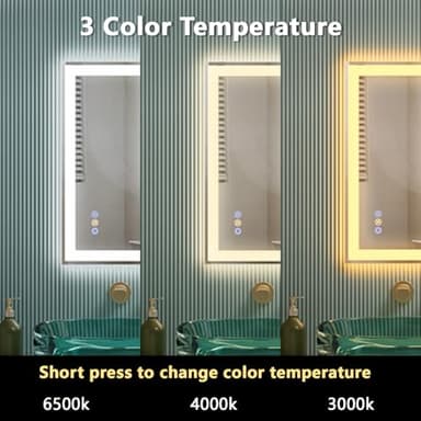 20"x 28" LED Bathroom Mirror, 3 Colors Vanity Mirror with Lights, Front and Backlit Bathroom Mirror with Lights, LED Smart Mirror for Bathroom, Tempered Glass, Anti-Fog, Stepless Dimmable, Memory - Image 4