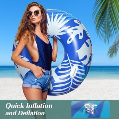 HeySplash Pool Tubes for Adult, 42 Inch Large Pool Floats with Handles, Inflatable Swim Rings Lounge, Hawaii Fun Swim Floaties Swimming Pool Beach Lake River Party Decoration Toys, Blue+White Leaves - Image 5