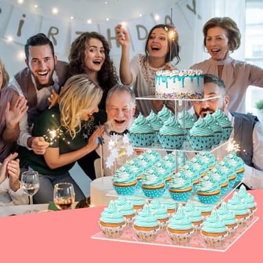 YestBuy 4 Tier Acrylic Cupcake Stand, Premium Cupcake Holder, Acrylic Cupcake Tower Display Cady Bar Party Décor â Display for Pastry(4.7" Between 2 Layers) - Image 5